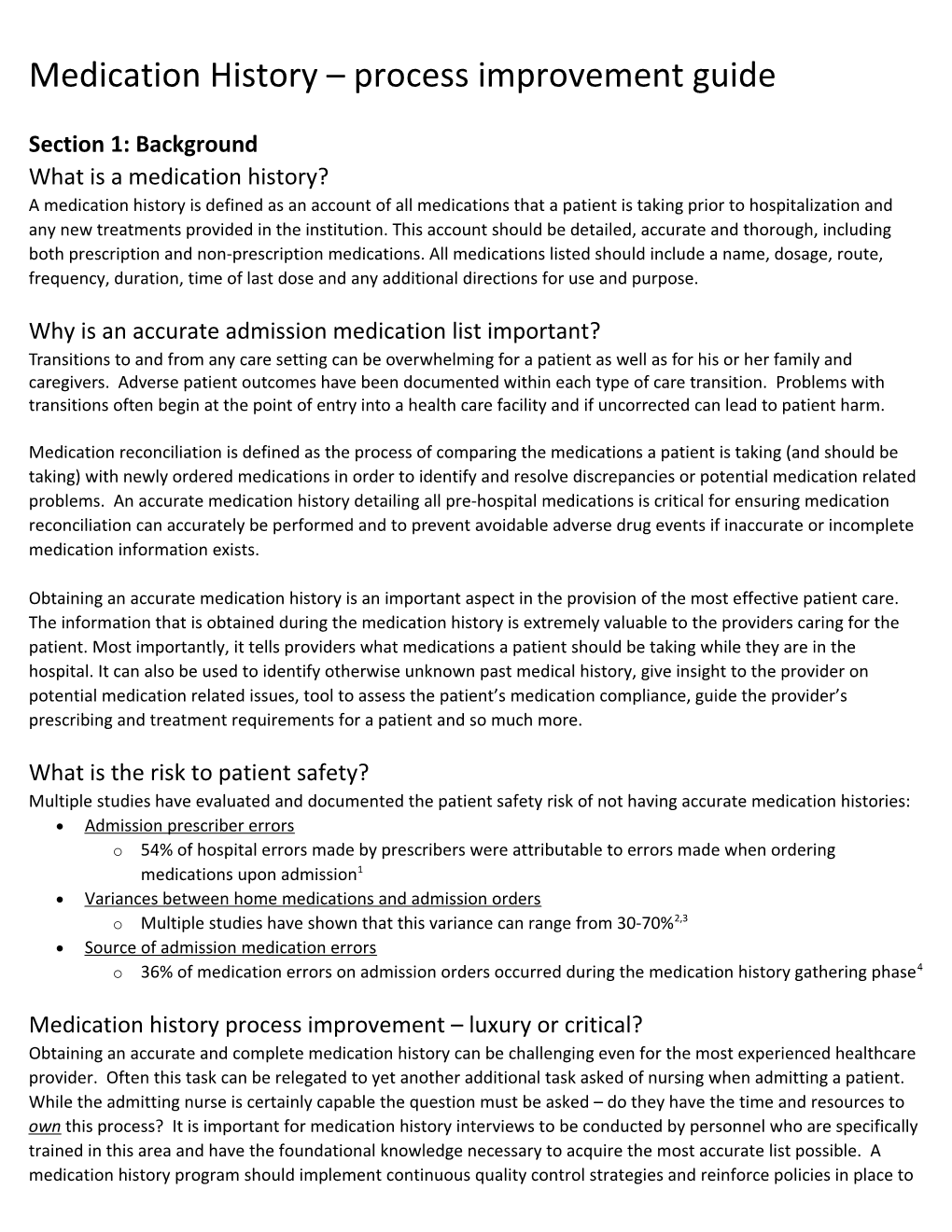 Medication History Process Improvement Guide