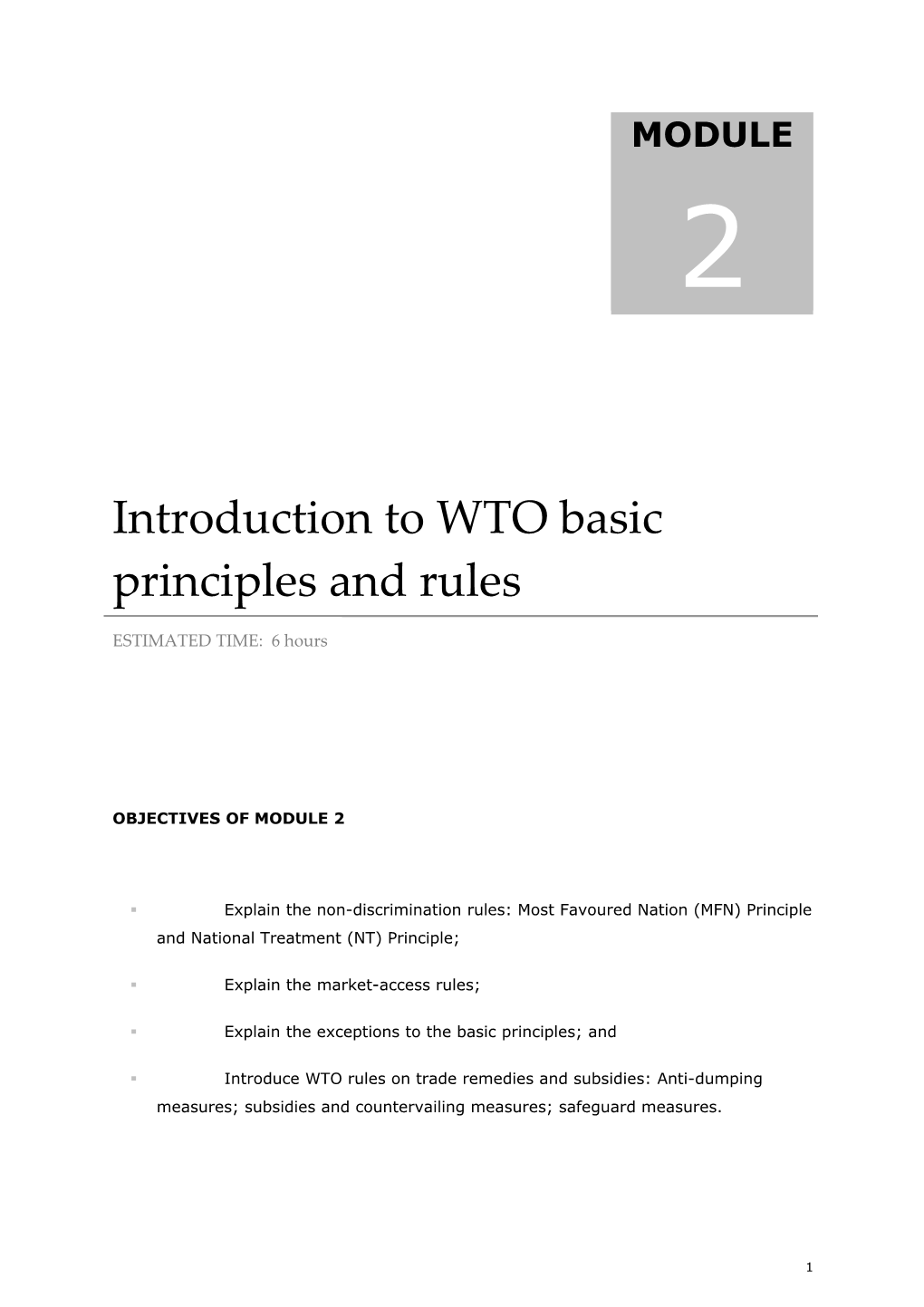 M2 - Introduction to WTO Basic Principles and Rules