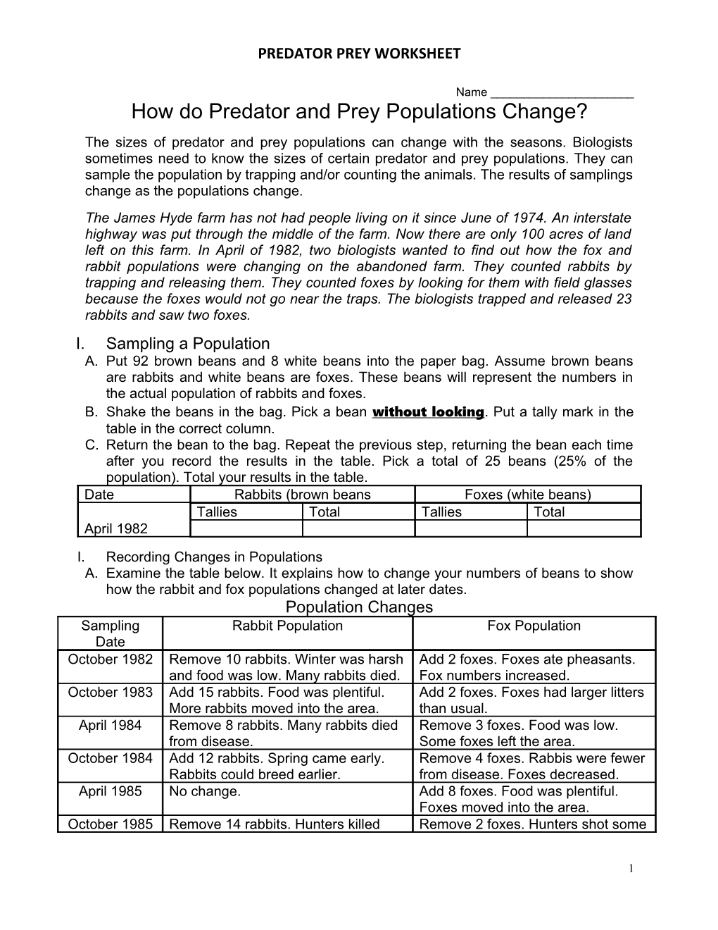Predator Prey Worksheet