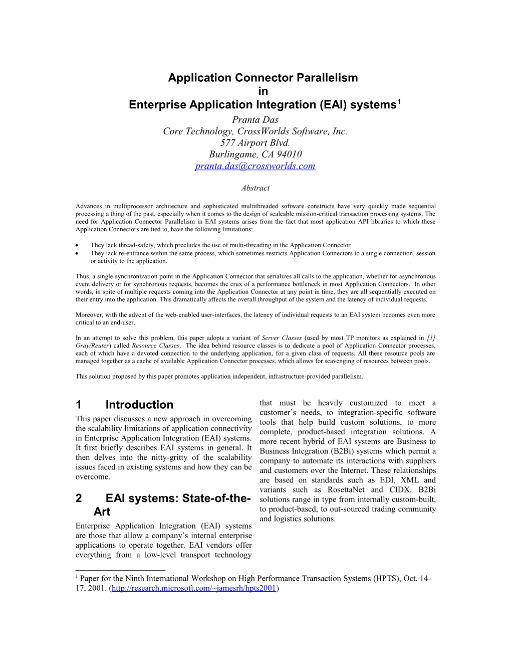 Application Connector Parallelism in EAI Systems