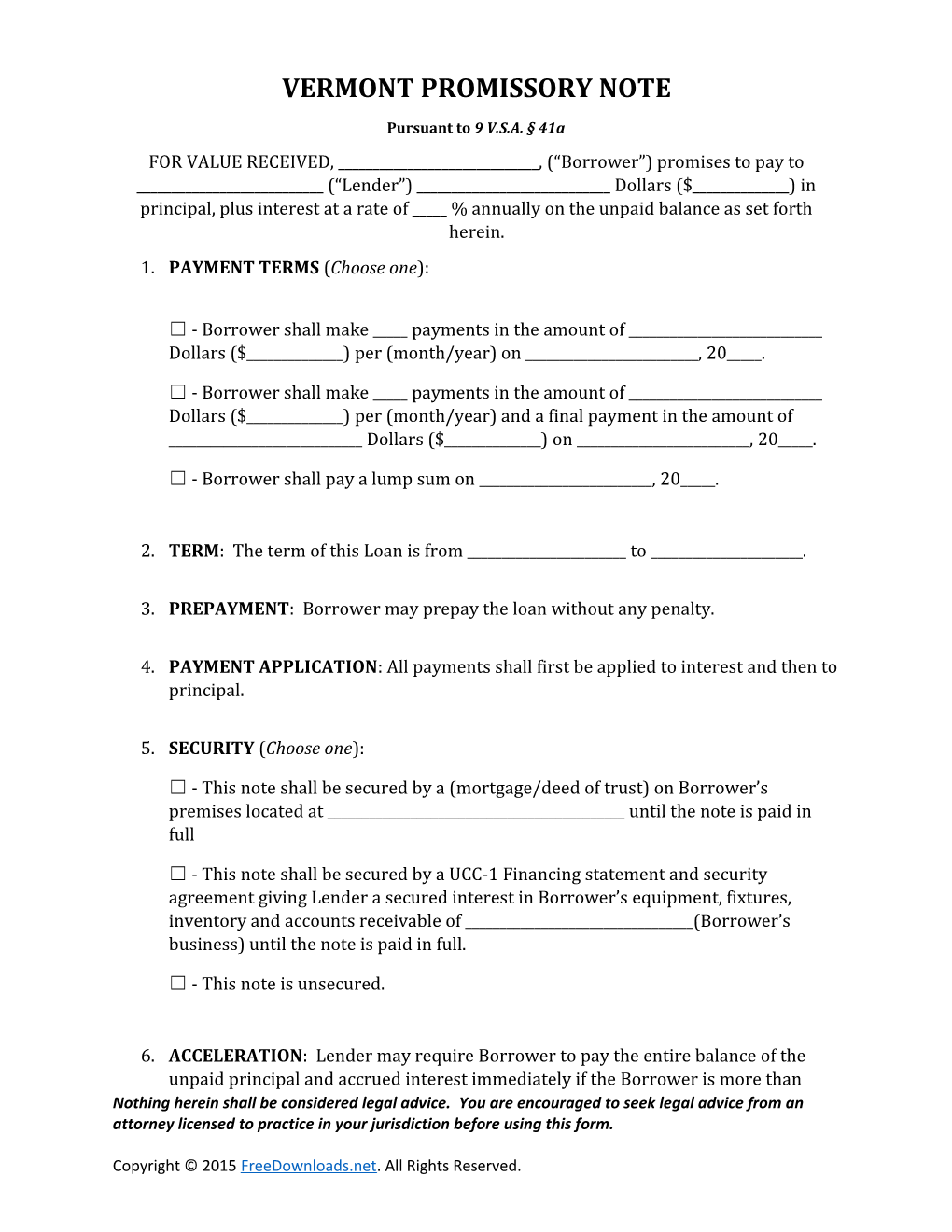 Vermontpromissory Note