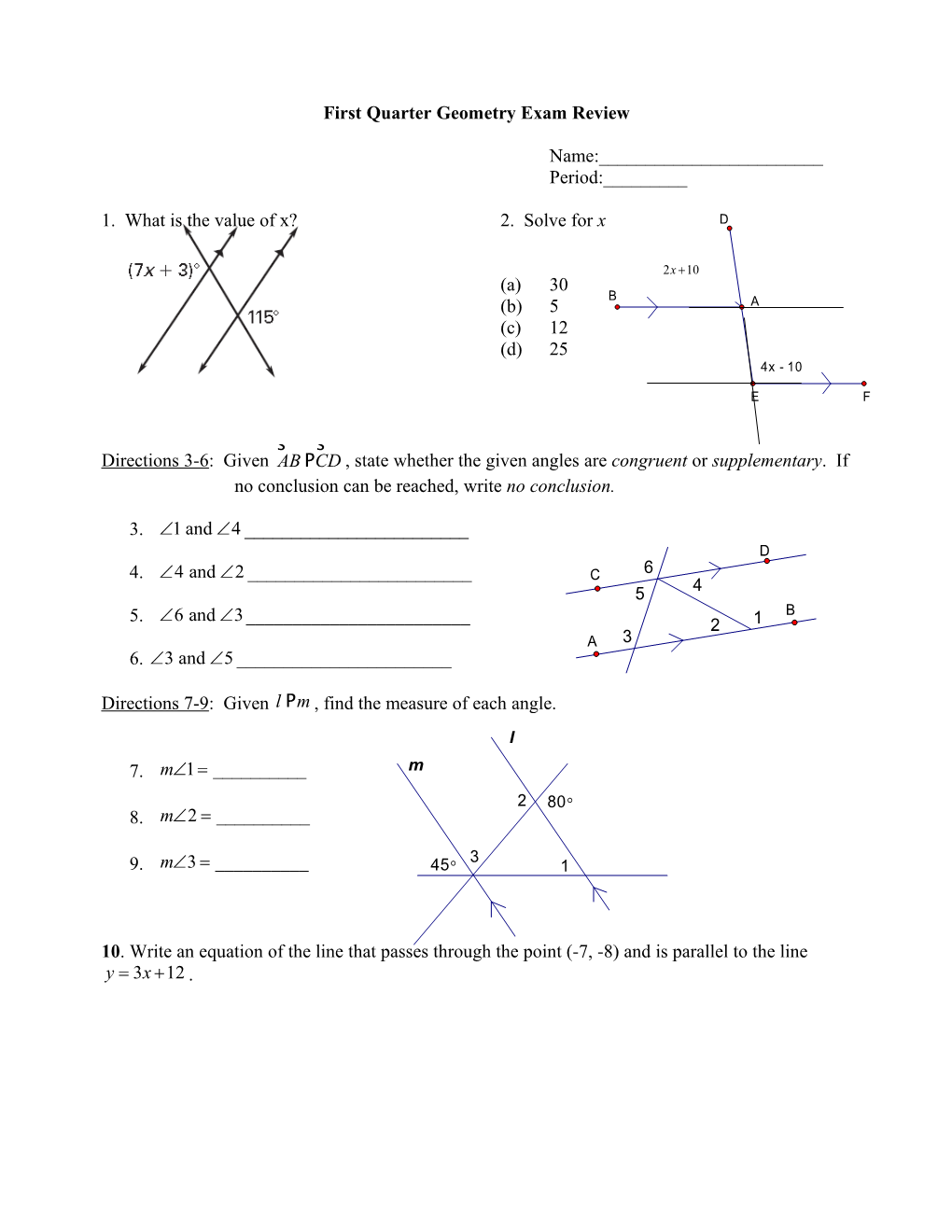 First Quarter Geometry Exam Review