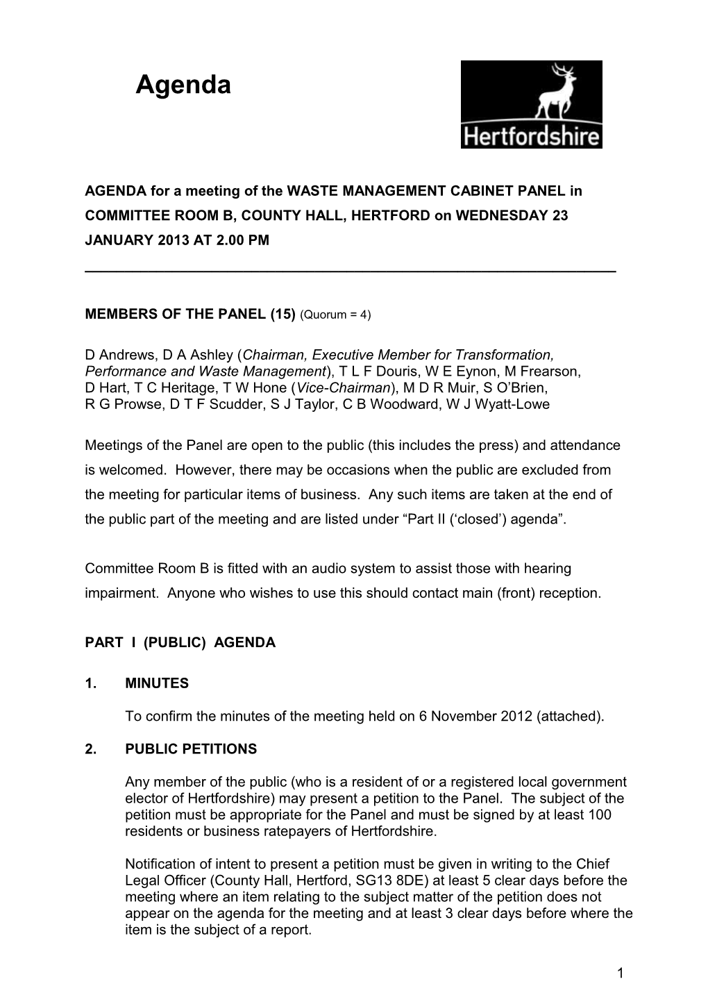Agenda for a Meeting of the Waste Management Cabinet Panel Thursday 5 July 2012 at 2Pm
