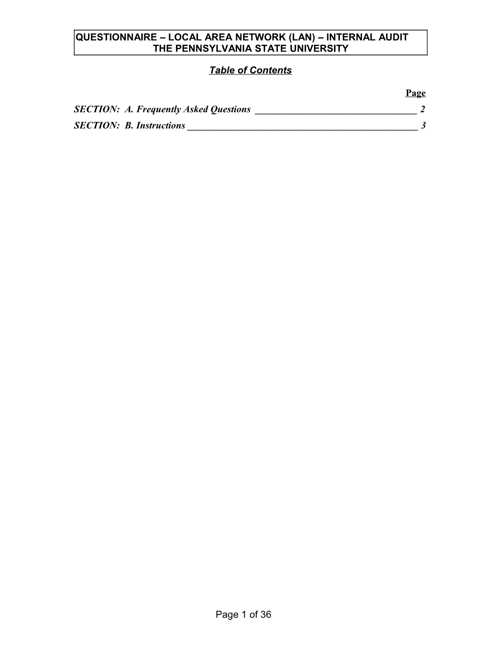 Questionnaire Local Area Network (Lan) Internal Audit