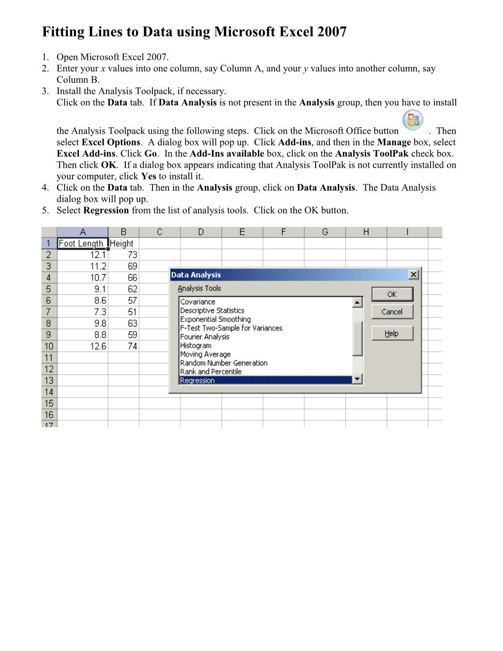 Fitting Lines to Data Using Microsoft Excel 2007