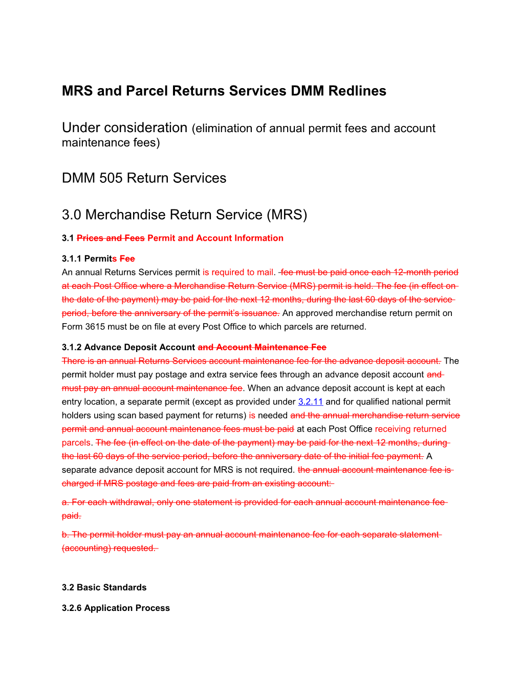 MRS and Parcel Returns Services DMM Redlines