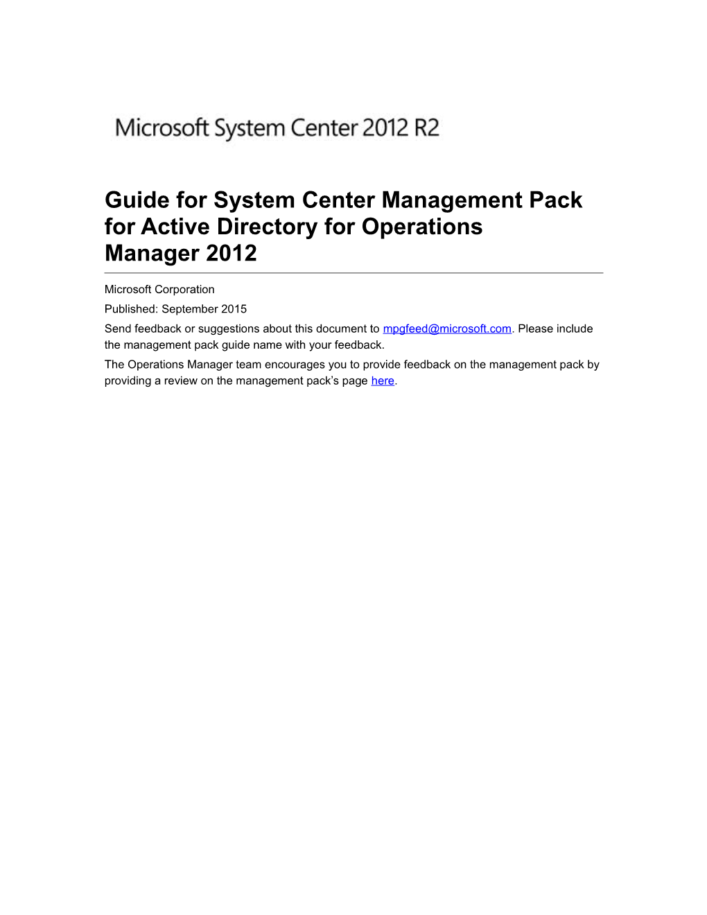 Guide for System Center Management Pack for Activedirectory for Operations Manager2012