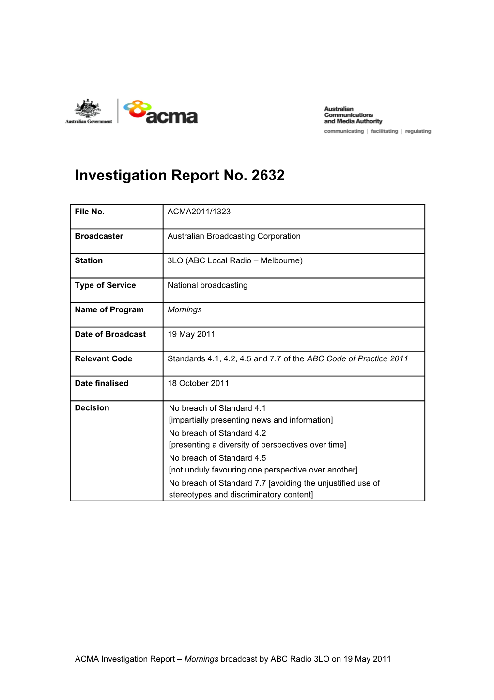 3LO - ACMA Investigation Report 2632