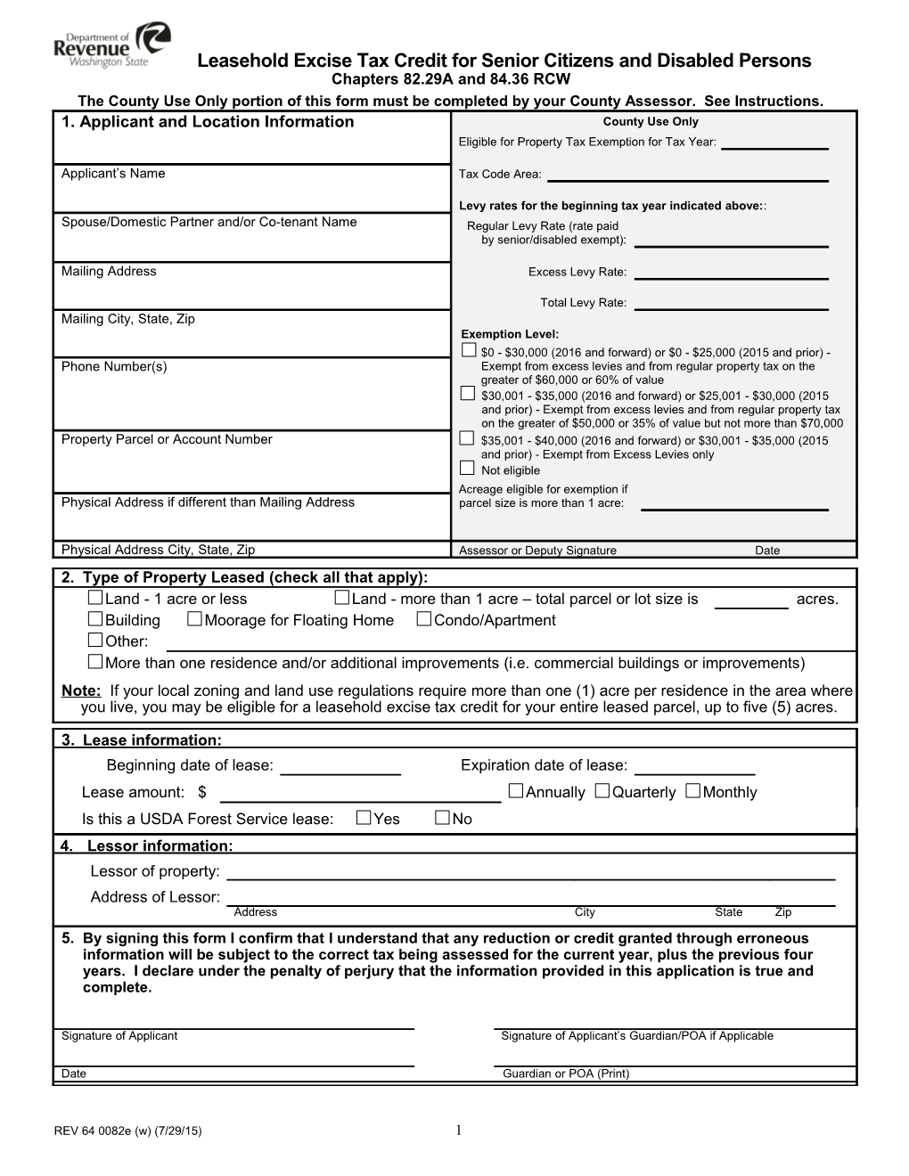 Senior Citizens and Disabled Persons Reduction from Leasehold Excise Tax Application (REV