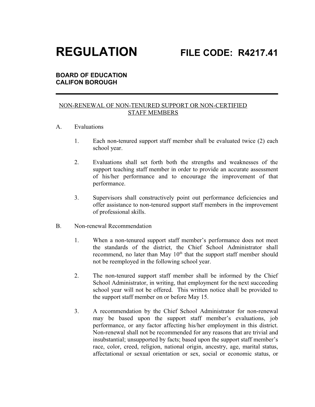 Non-Renewal of Non-Tenuredfile Code: R4217.41