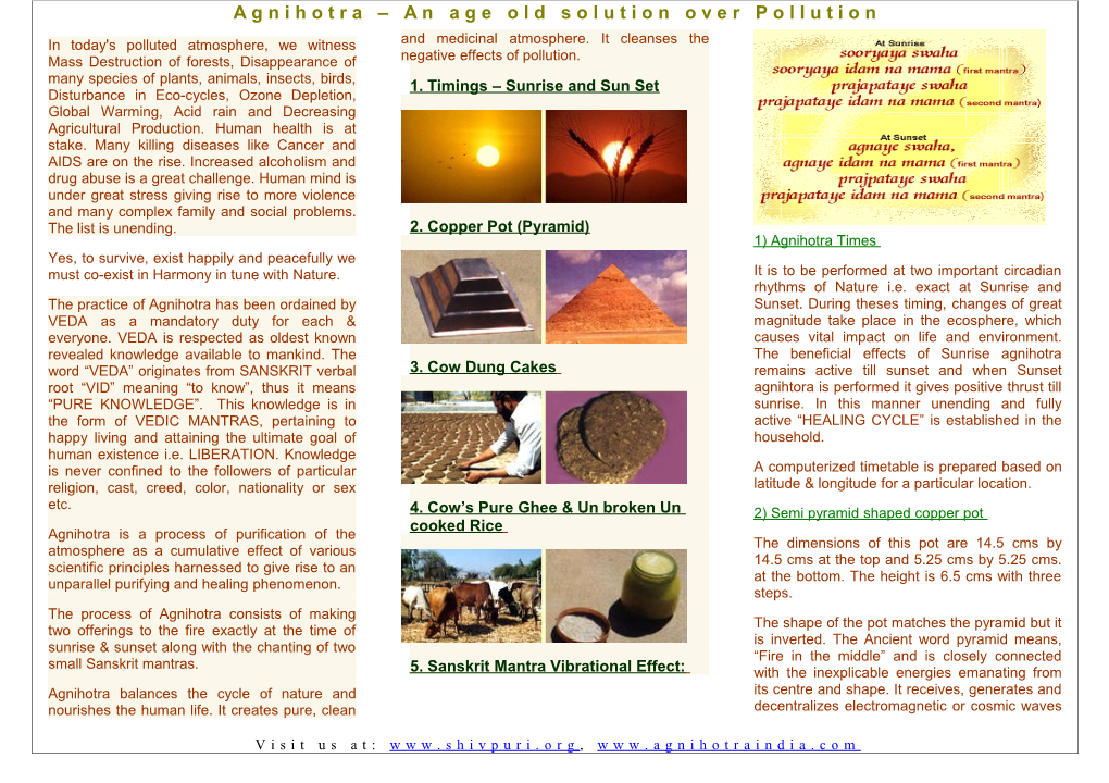 Agnihotra an Age Old Solution Over Pollution