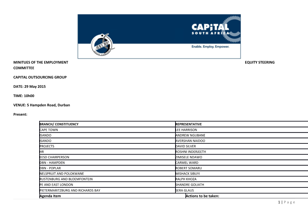 Minitues of the Employment Equity Steering Committee