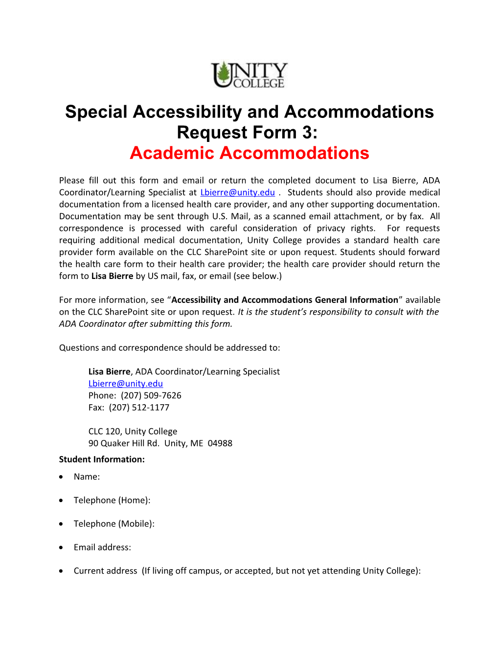 Special Accessibility and Accommodations Request Form 3