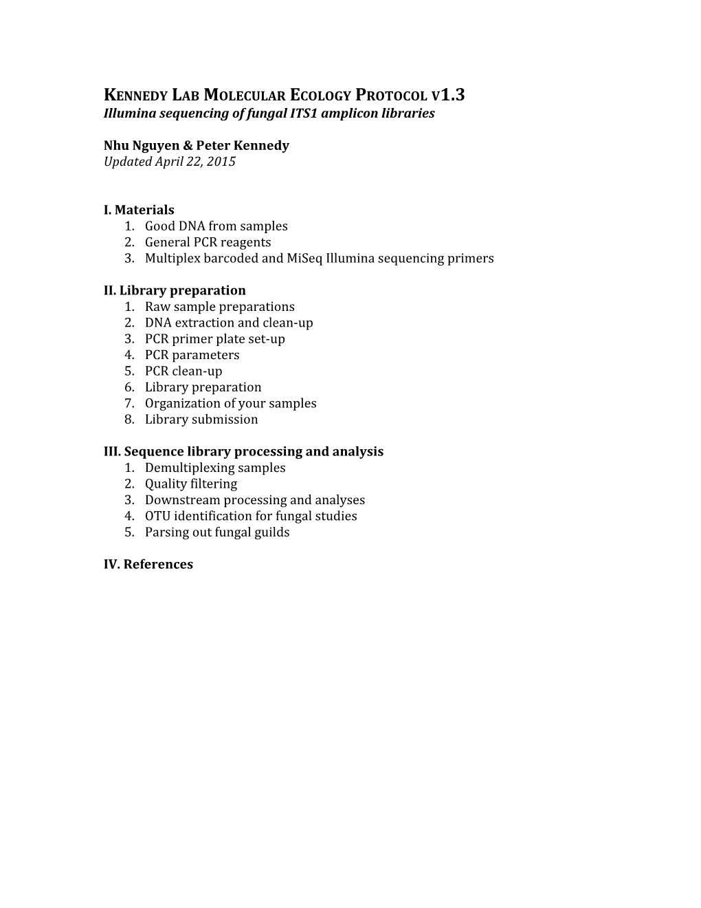 Kennedy Lab Molecular Ecology Protocol V1.3