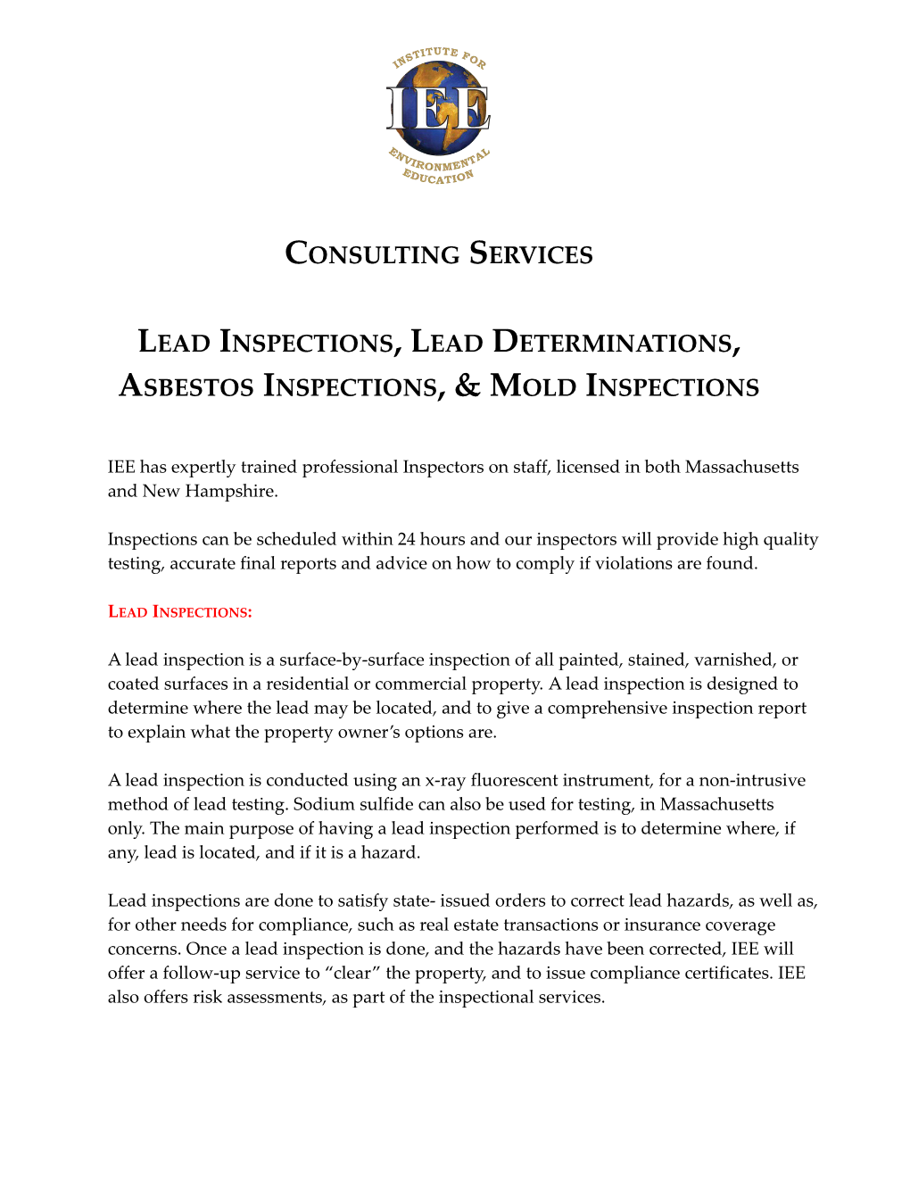 Lead Inspections, Lead Determinations