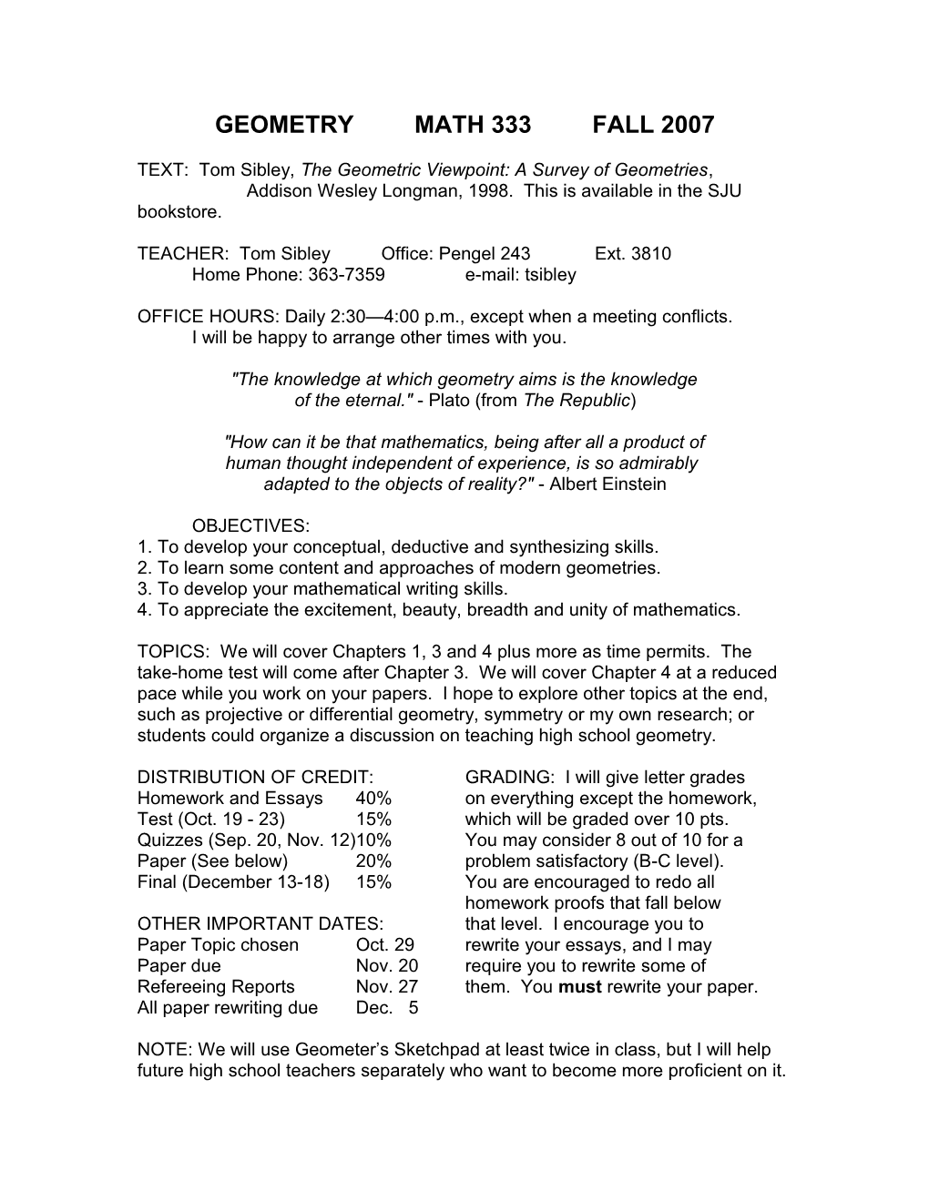 Geometry Math 333 Fall, 1995