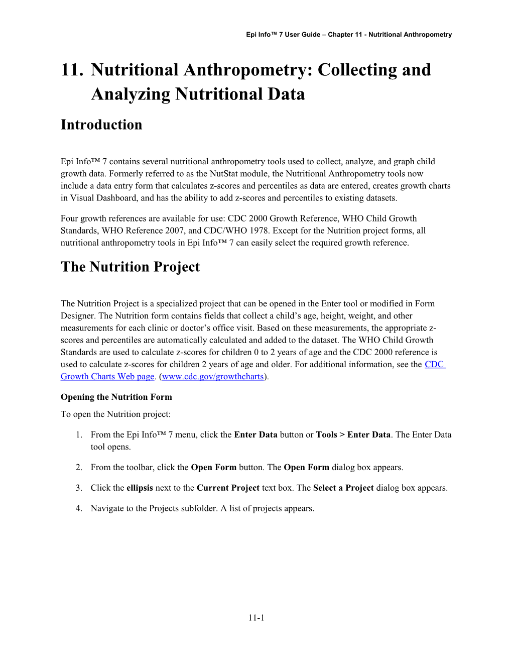 Epi Info 7 User Guide Chapter 11 - Nutritional Anthropometry