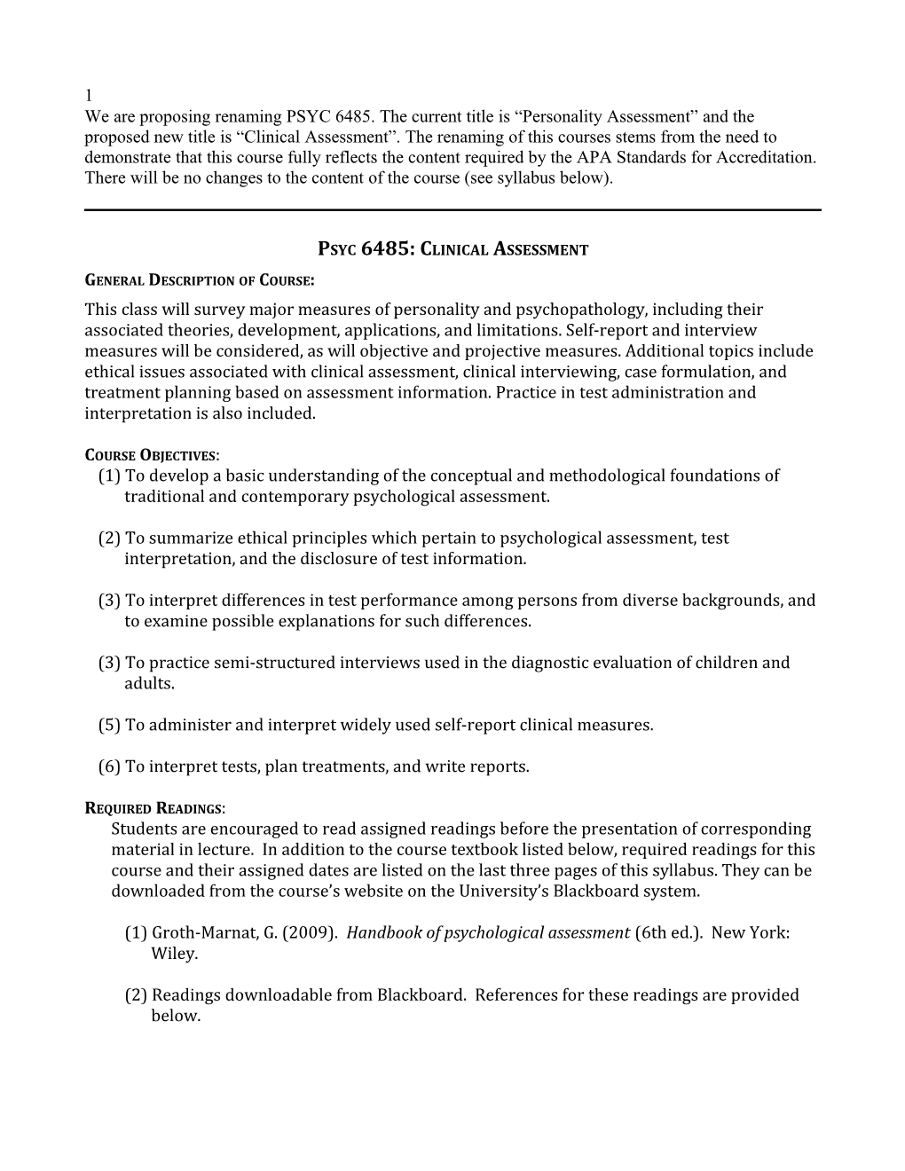 Psyc 6485: Clinical Assessment