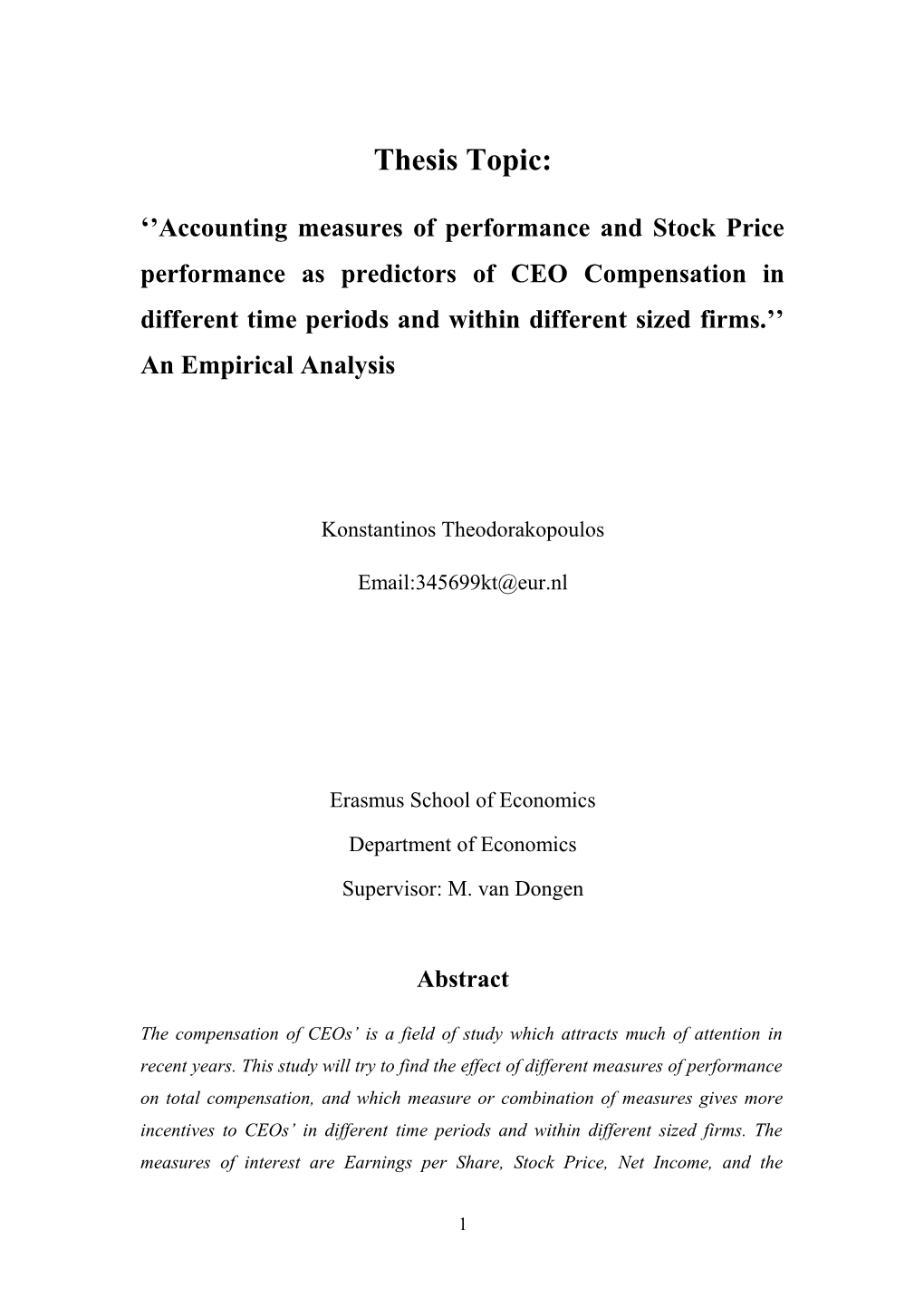 Accounting Measures of Performance and Stock Price Performance As Predictors of CEO