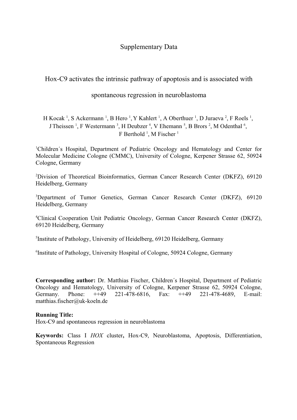 Methylation Analysis of HOXC9 Promotor Regions