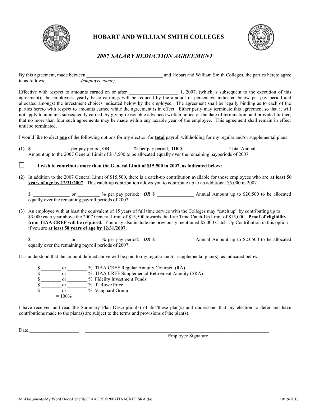 Employee Contribution Election Form