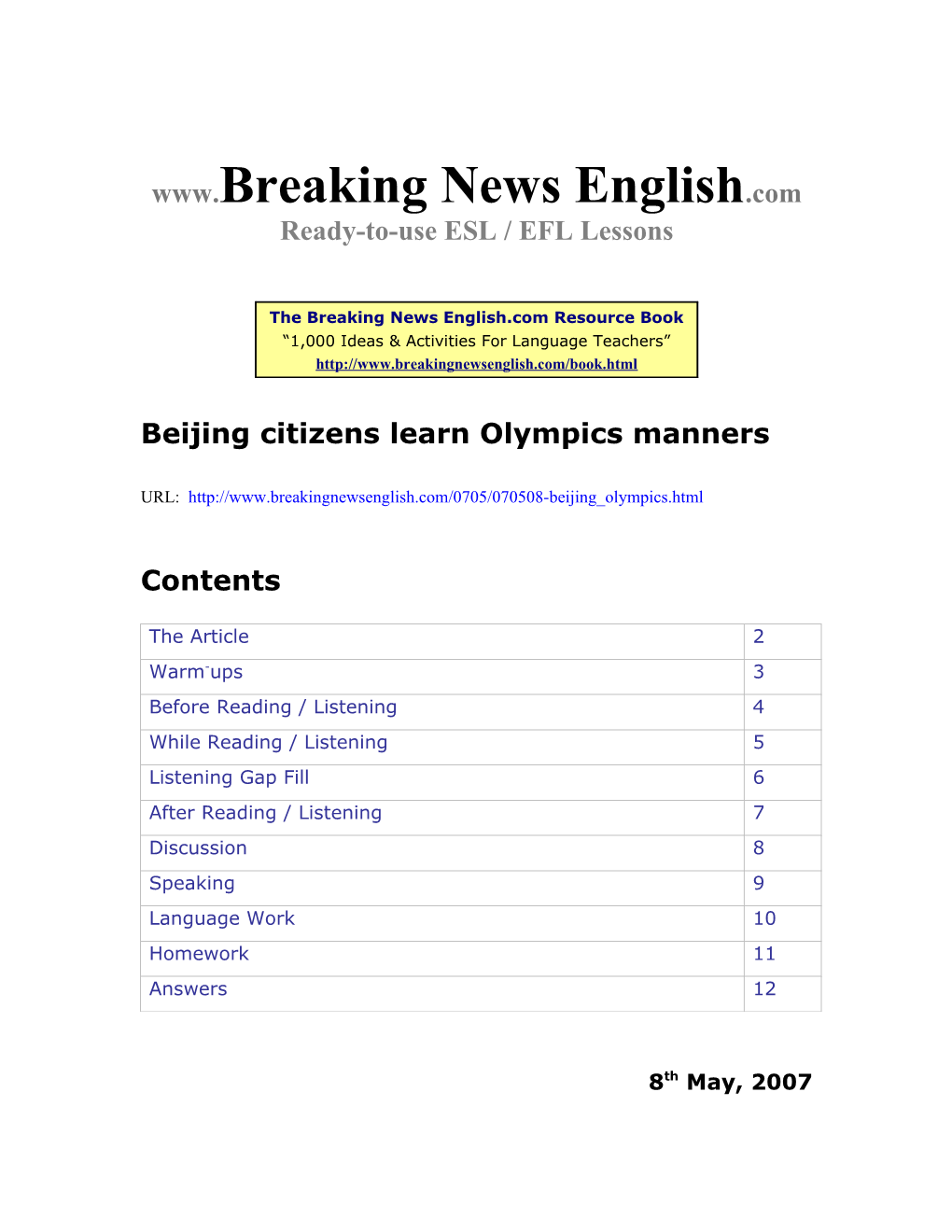 Beijing Citizens Learn Olympics Manners