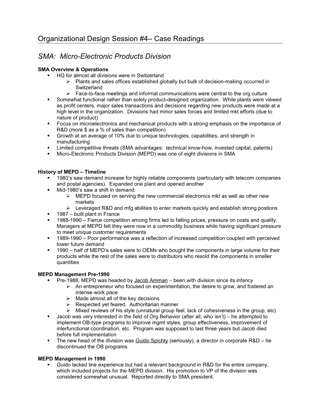 Organizational Design Session #4 Case Readings