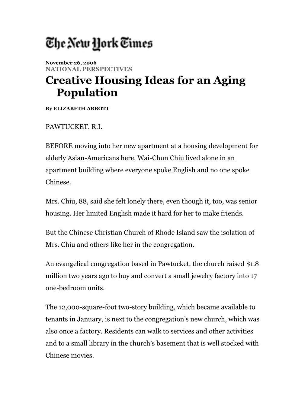Creative Housing Ideas for an Aging Population