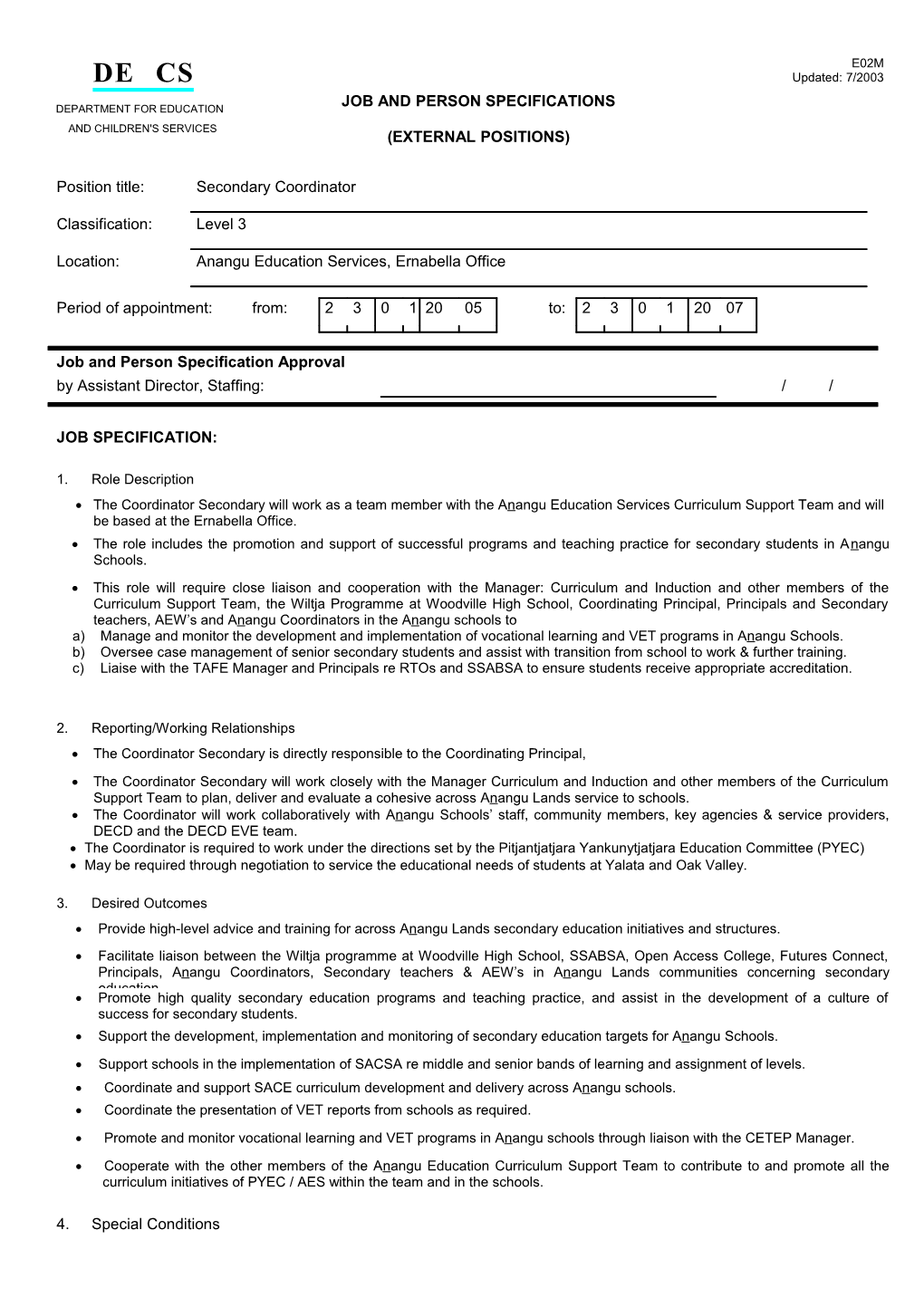 Job and Person Schools Specification