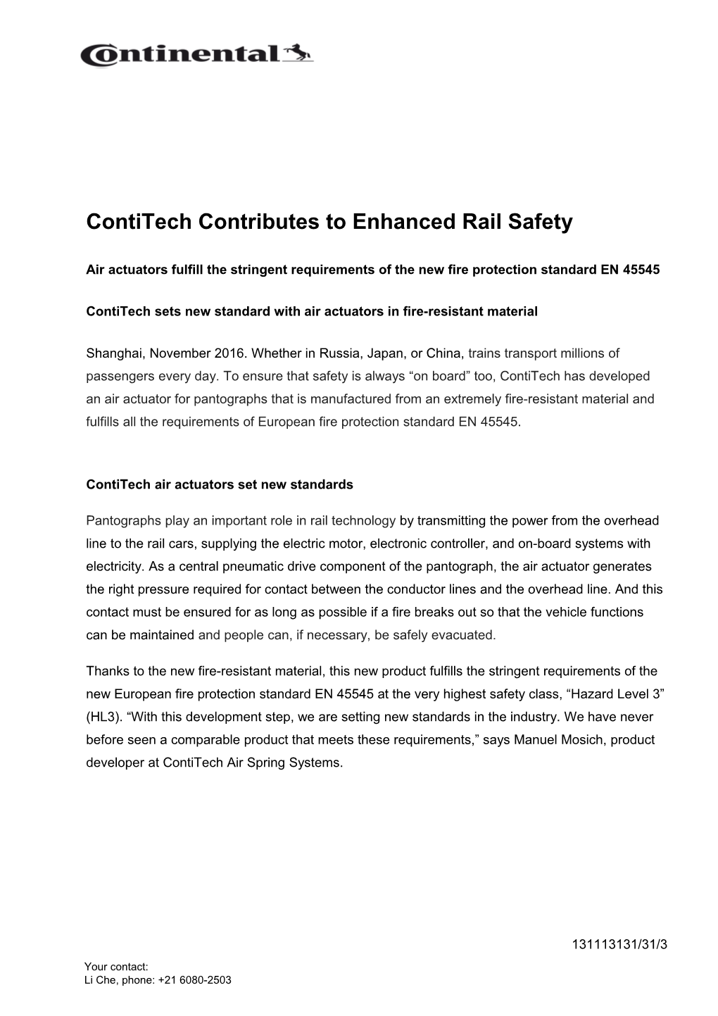 Contitech Contributes to Enhanced Rail Safety
