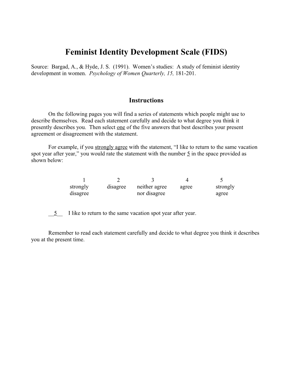 Feminist Identity Development Scale (FIDS)