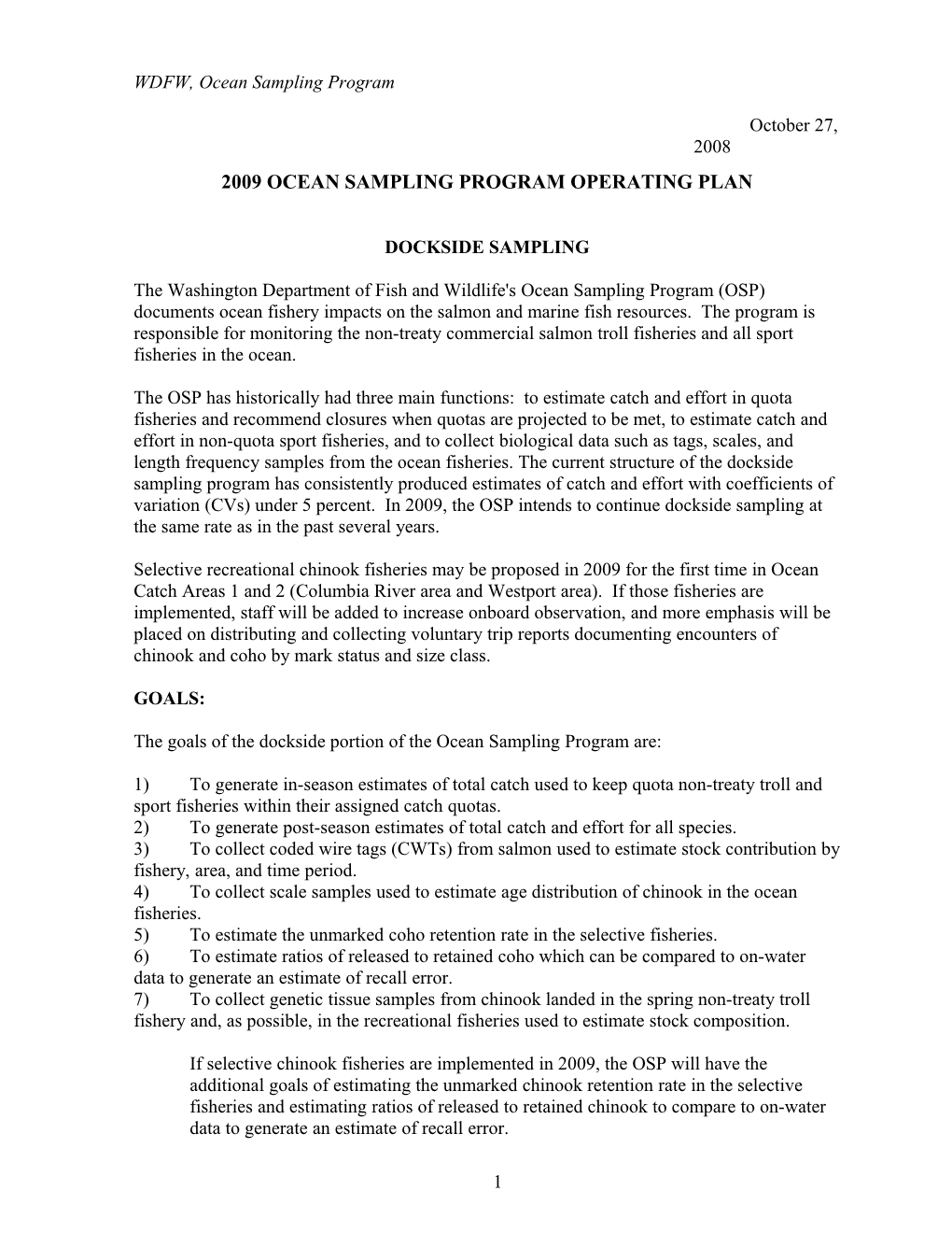 2007 Ocean Sampling Program Operating Plan