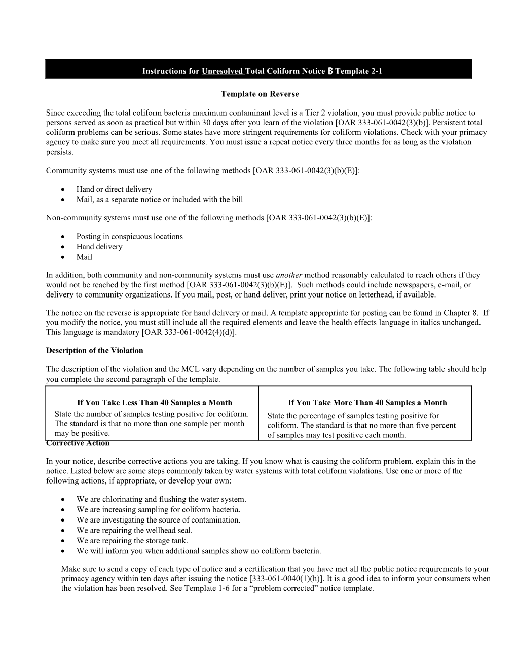 Instructions for Unresolved Total Coliform Notice Template