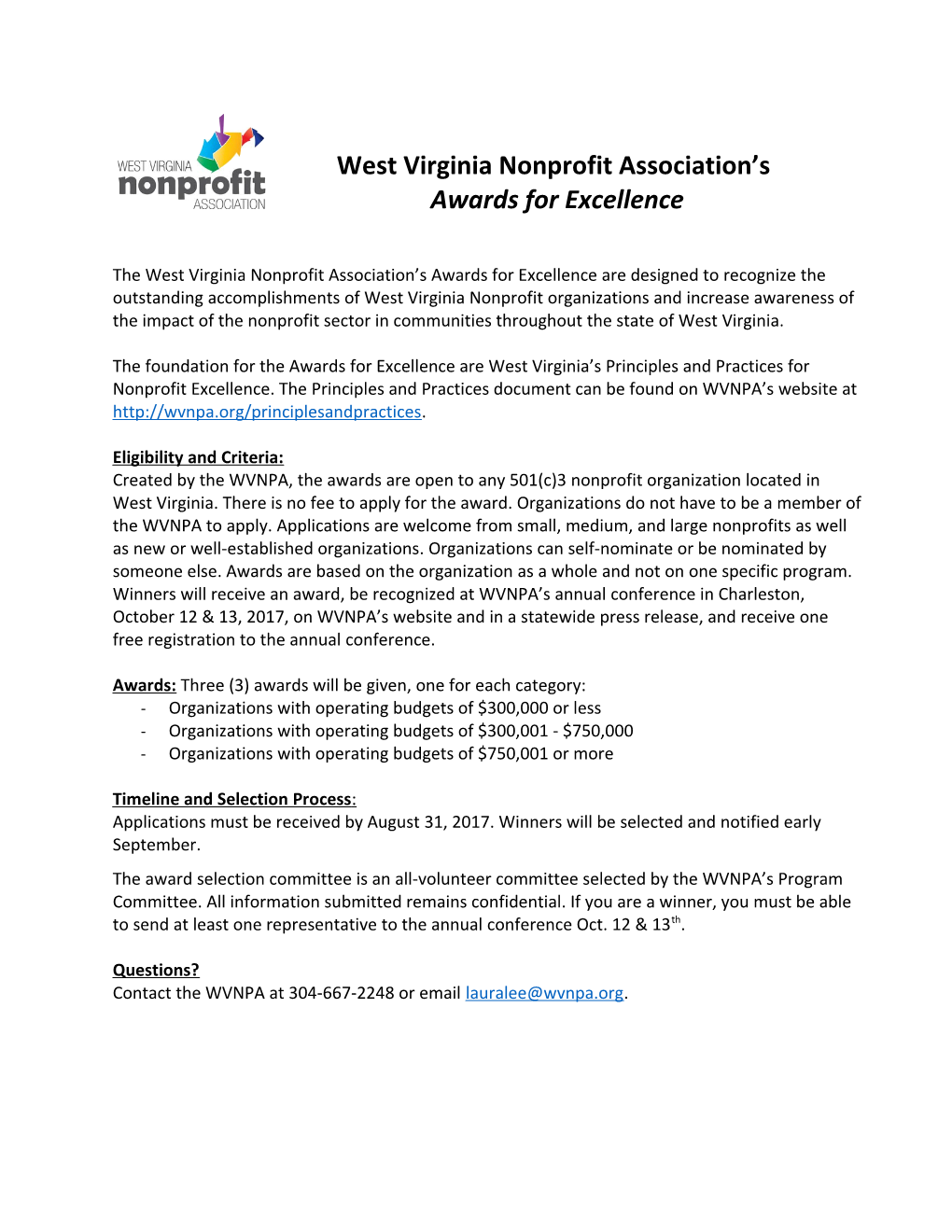 West Virginia Nonprofit Association S Awards for Excellence