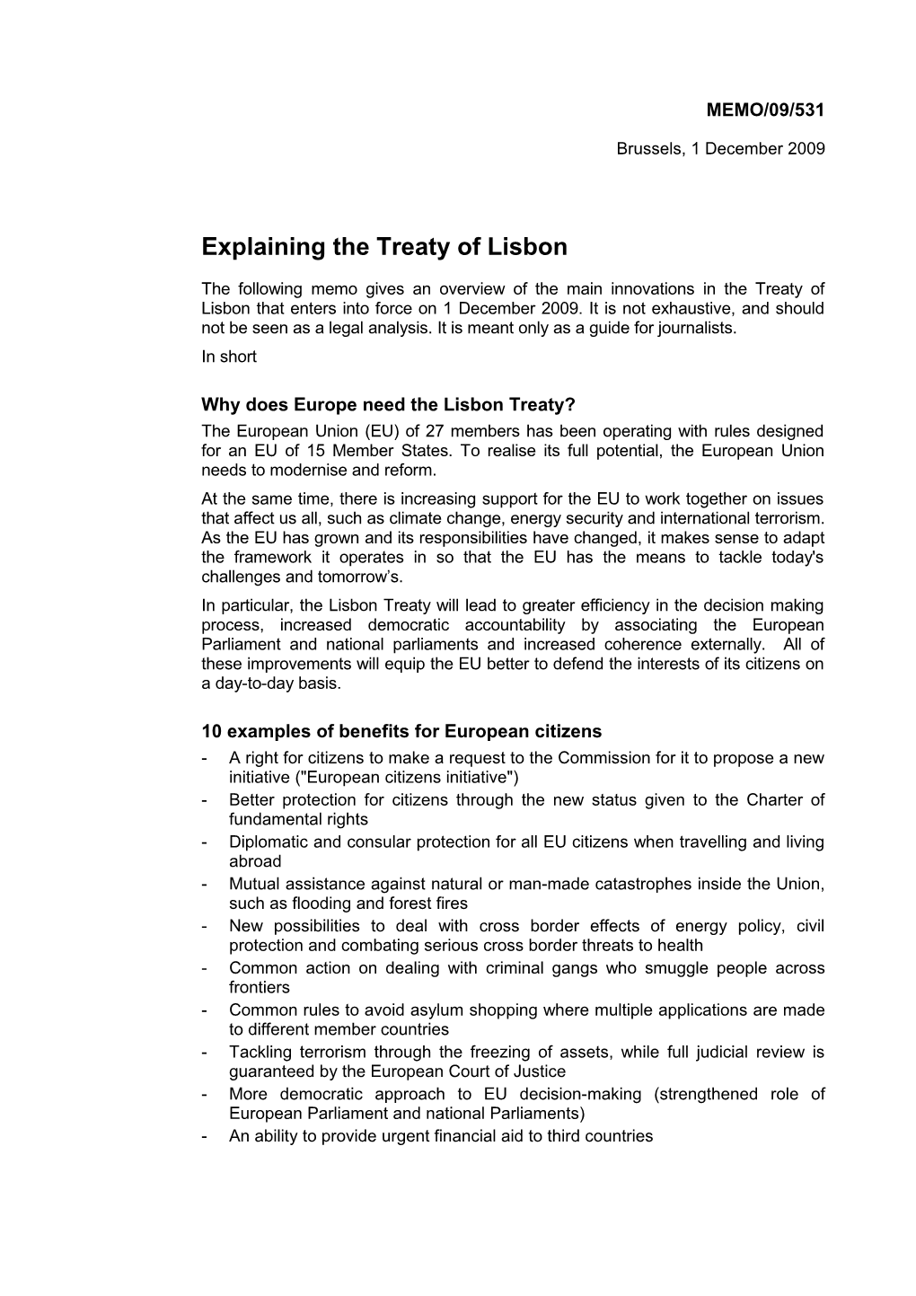 Explaining the Treaty of Lisbon