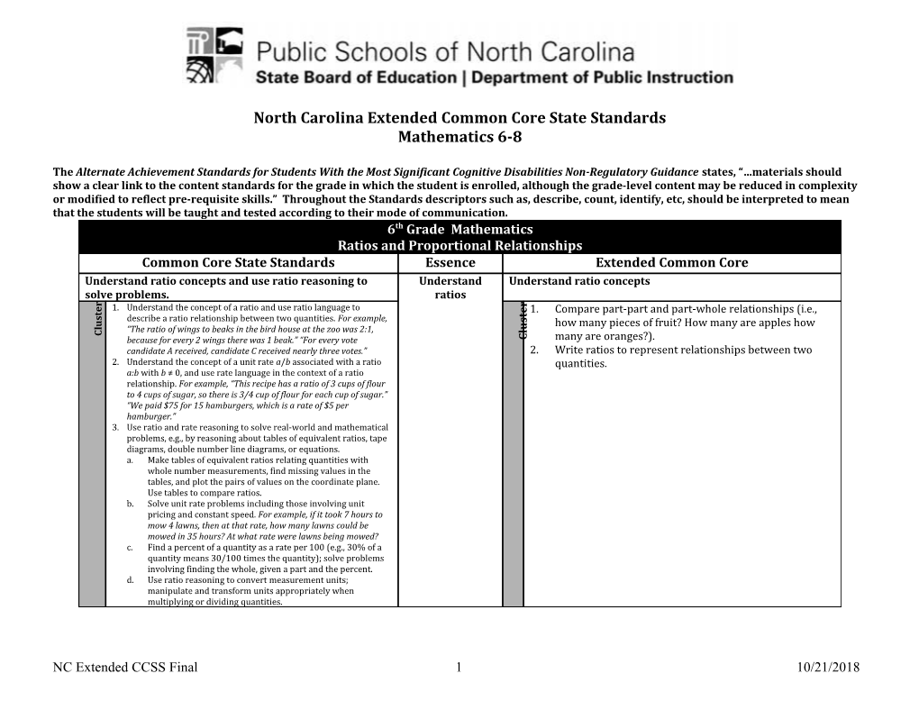 North Carolina Extended Common Core State Standards