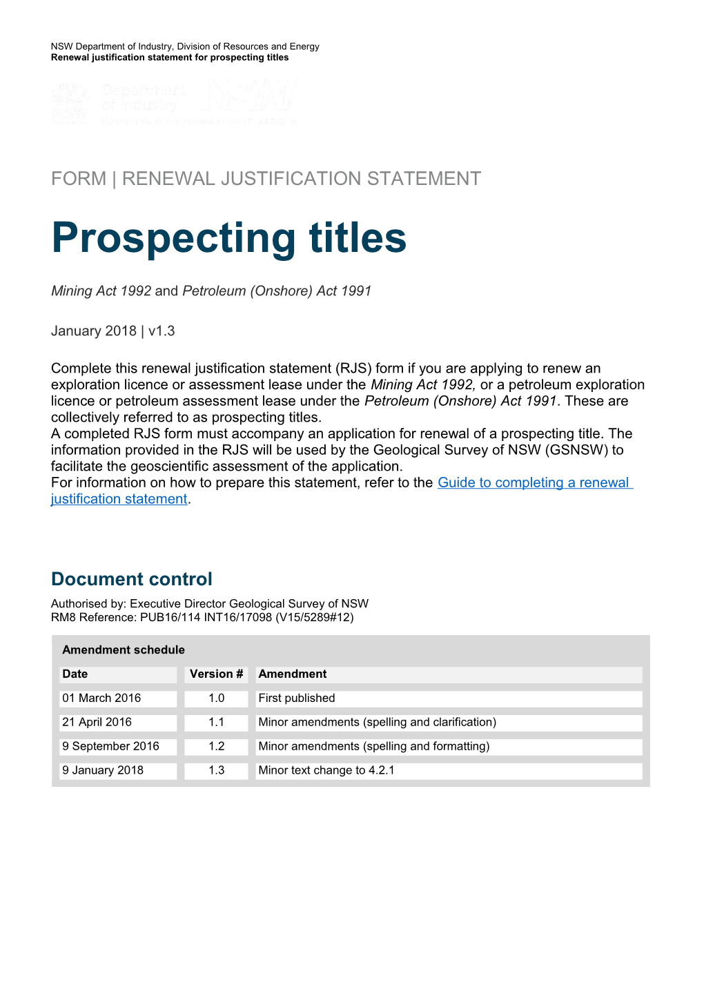 Renewal Justification Statement for Prospecting Titles