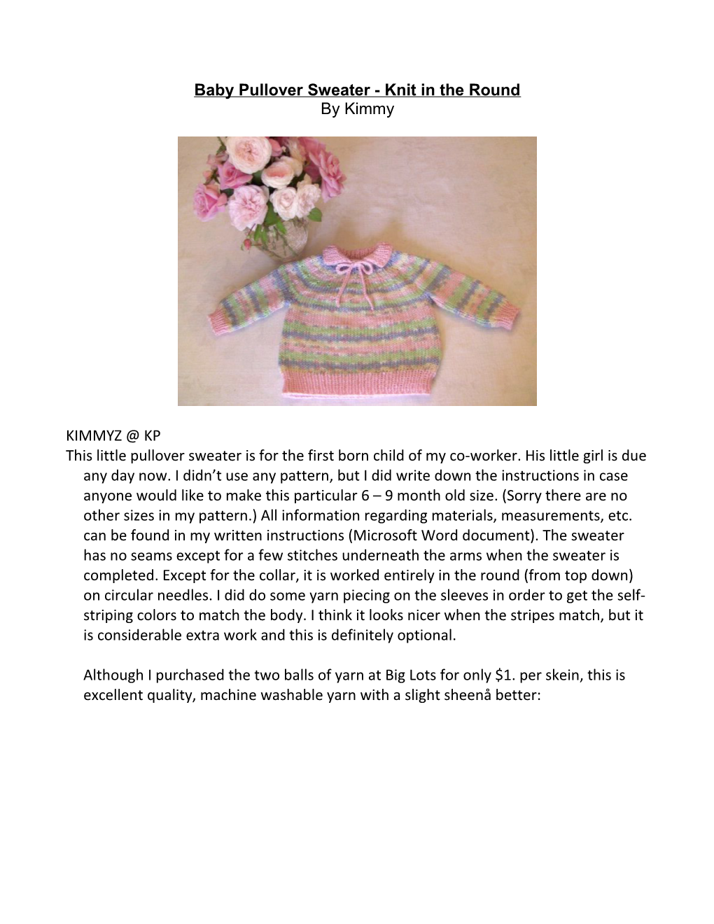 Baby Pullover Sweater - Knit in the Round