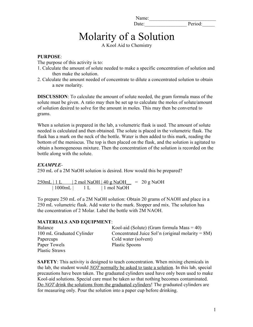 Molarity of a Solution