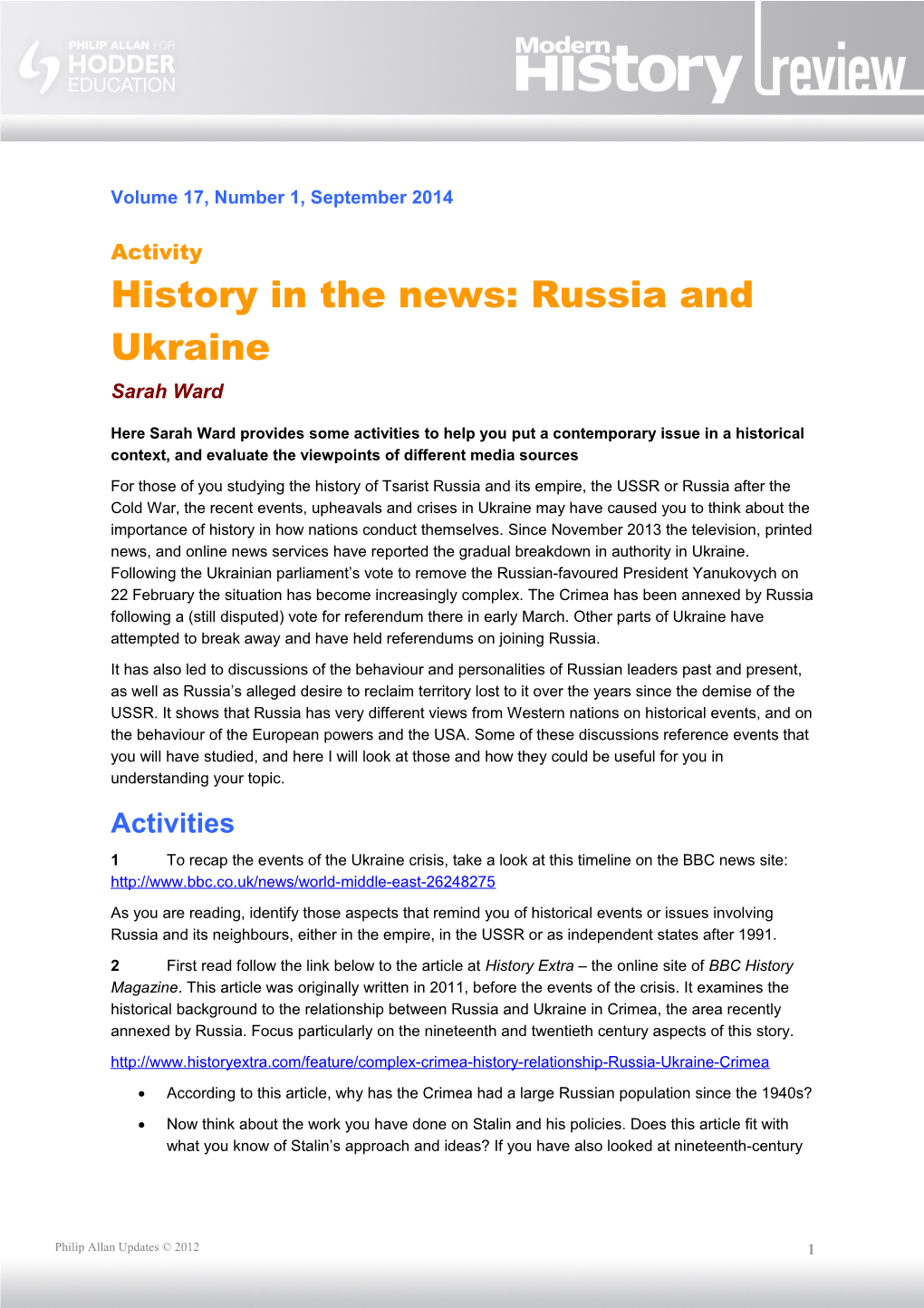 History in the News: Russia and Ukraine
