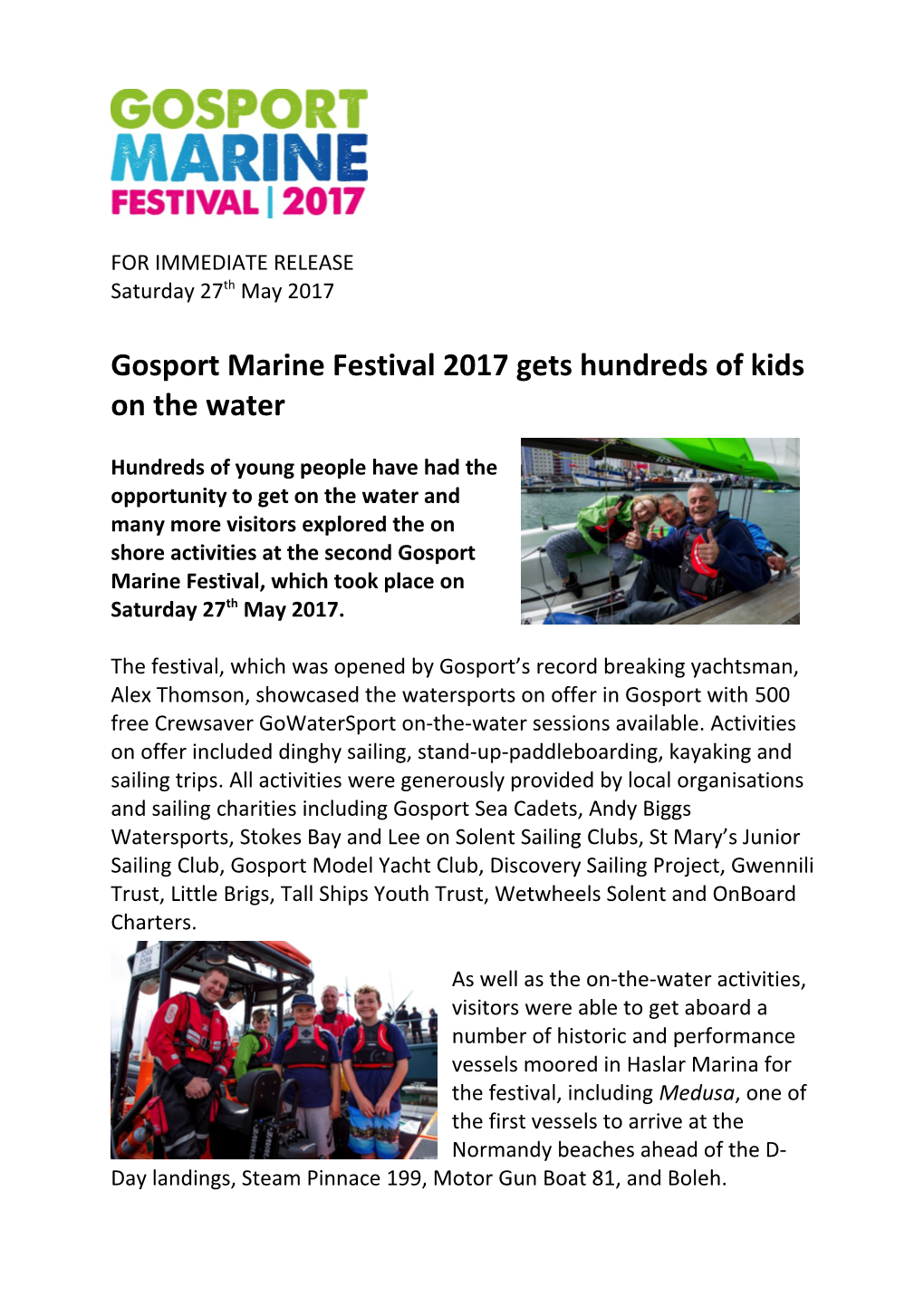 Gosport Marine Festival 2017 Gets Hundreds of Kids on the Water