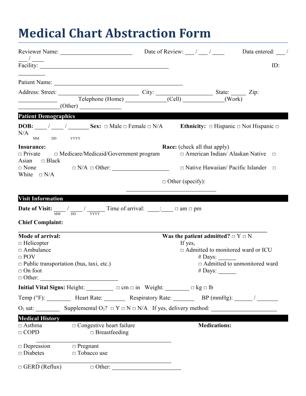 Medical Chart Abstraction Form