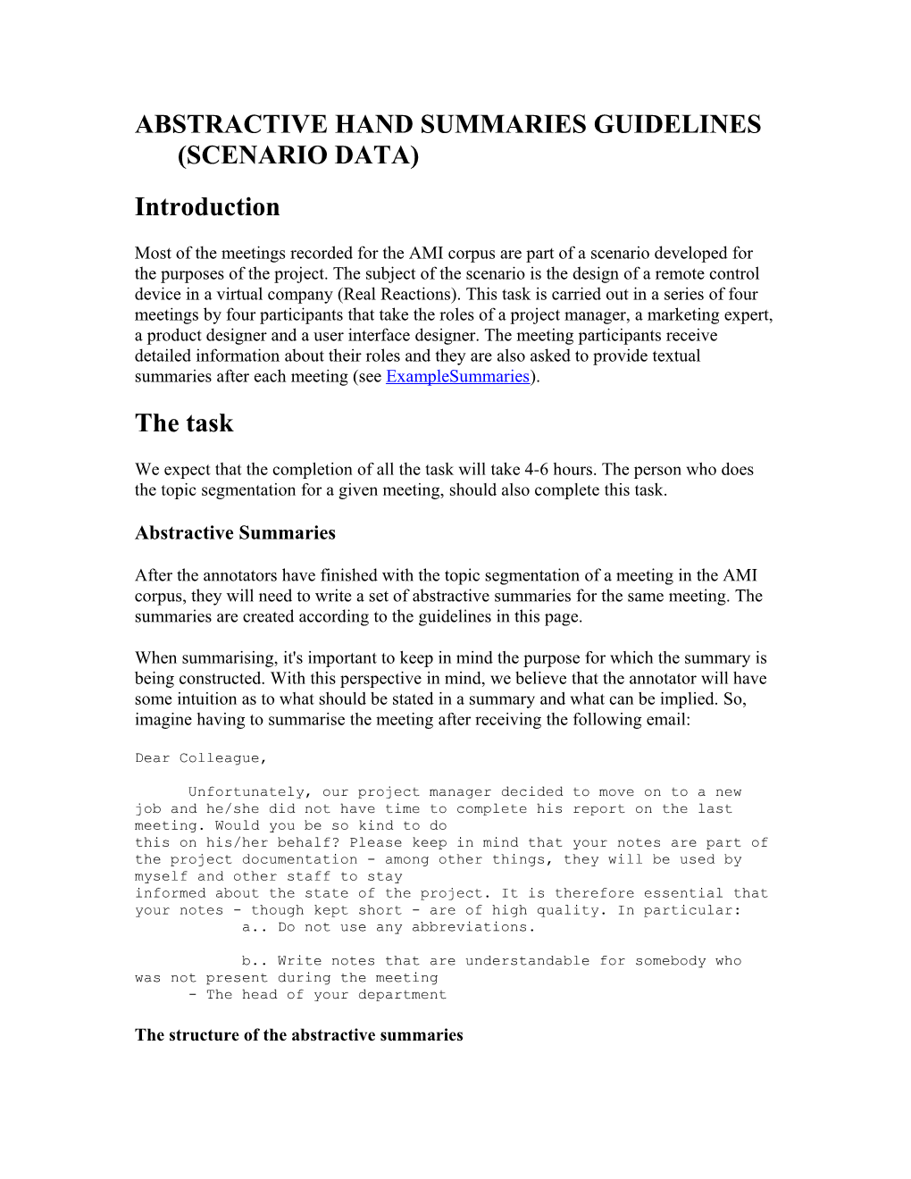 Abstractive Hand Summaries Guidelines (Scenario Data)