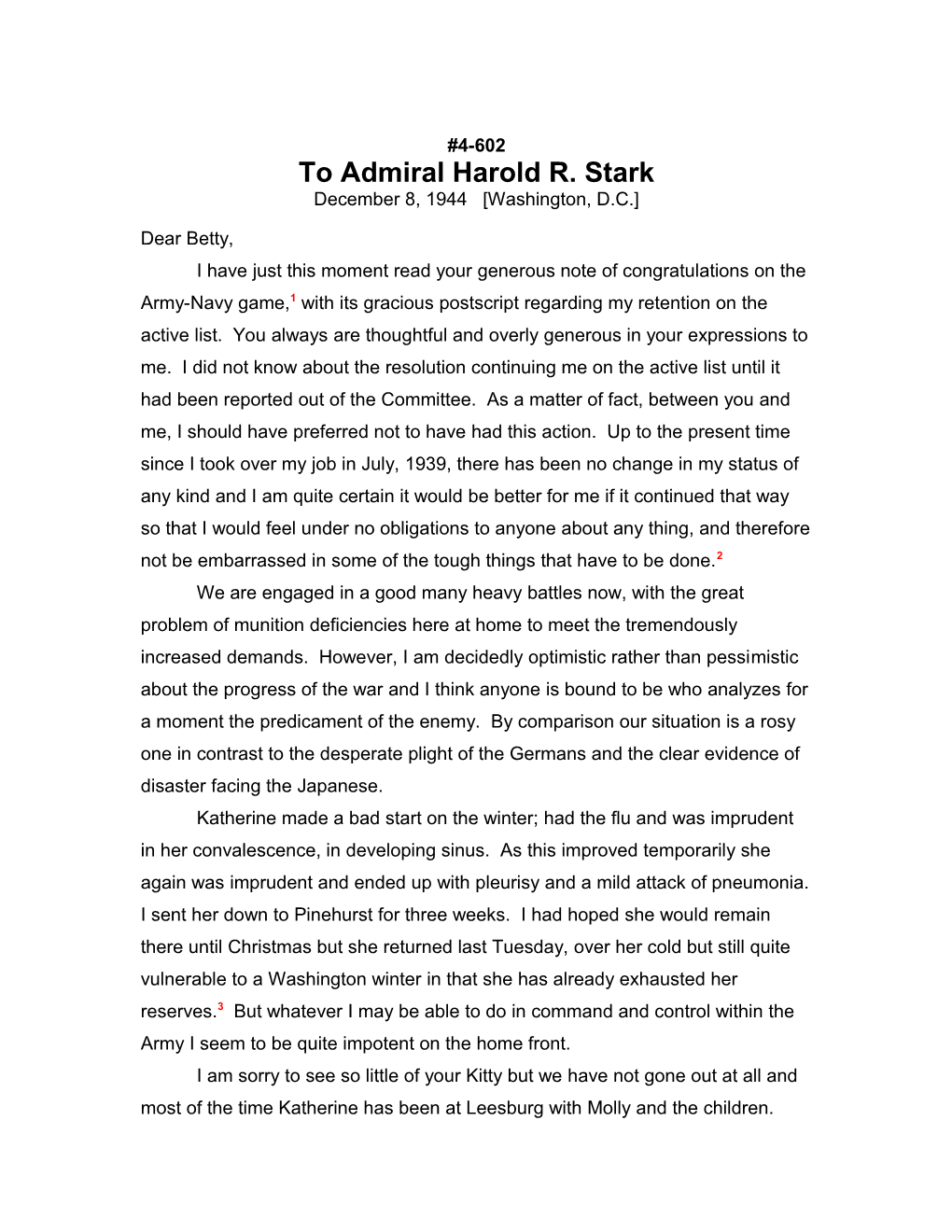 To Admiral Harold R. Stark