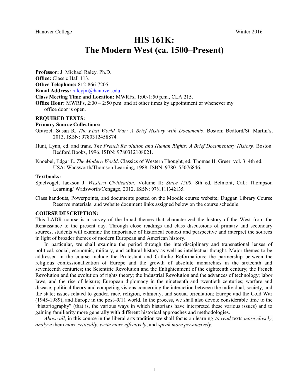 The Modern West (Ca. 1500 Present)