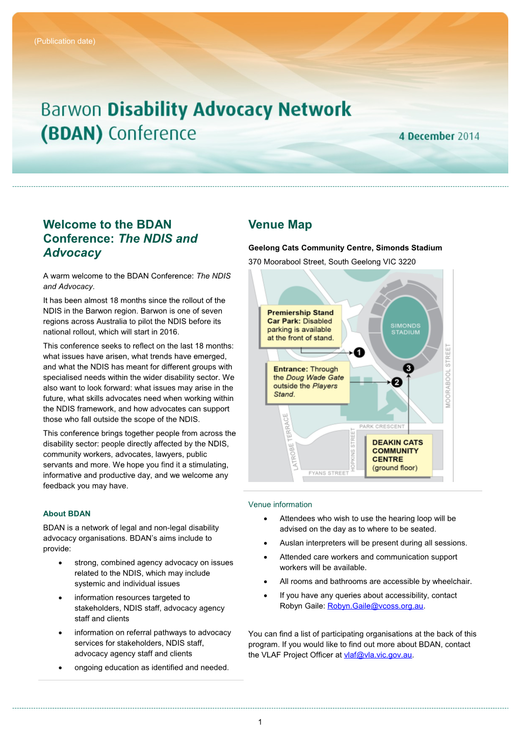Welcome to the BDAN Conference: the NDIS and Advocacy