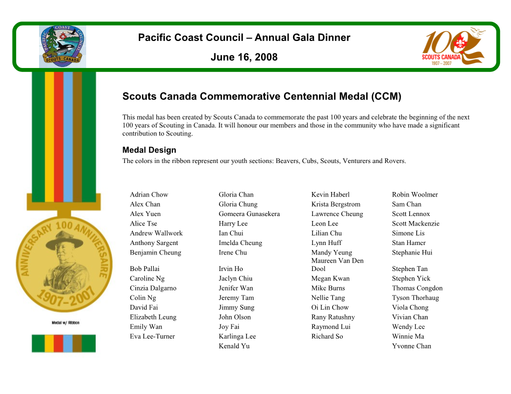 Scouts Canada Commemorative Centennial Medal (CCM)