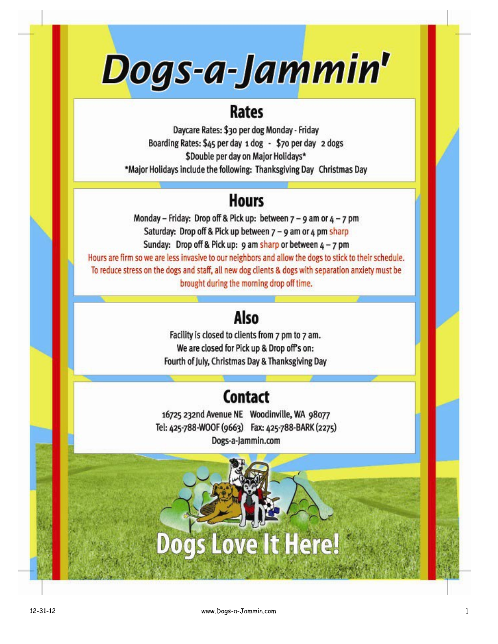 Dogs-A-Jammin Office Use Only