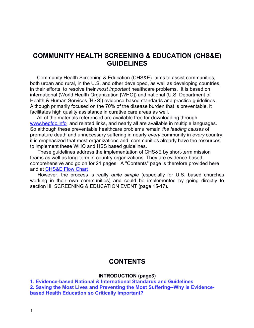 Community Health Screening & Education (Chs&E) Guidelines