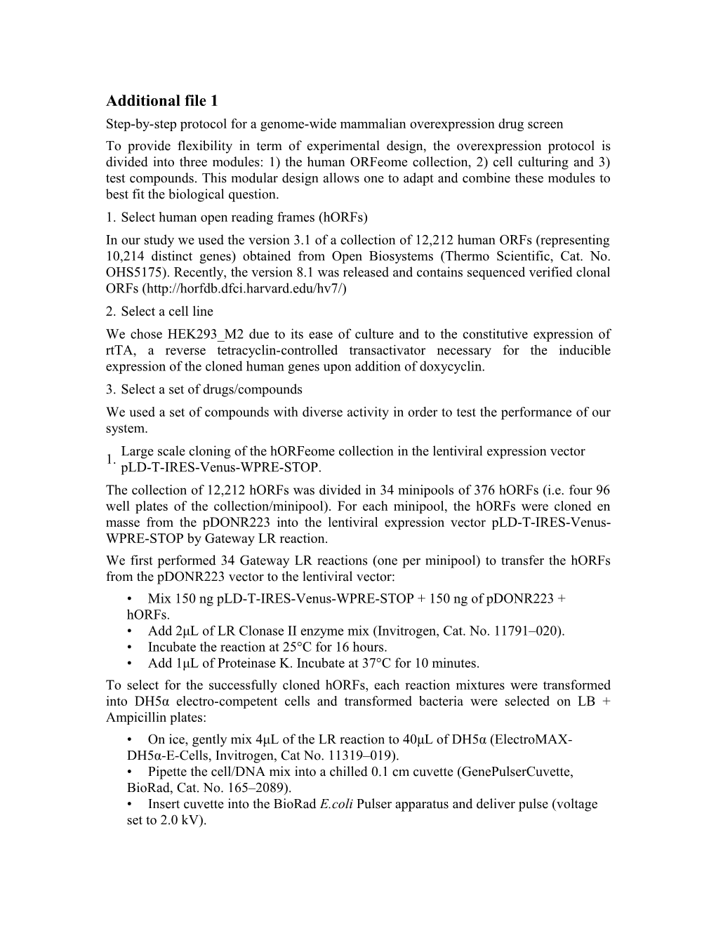 Step-By-Step Protocol for a Genome-Wide Mammalian Overexpression Drug Screen